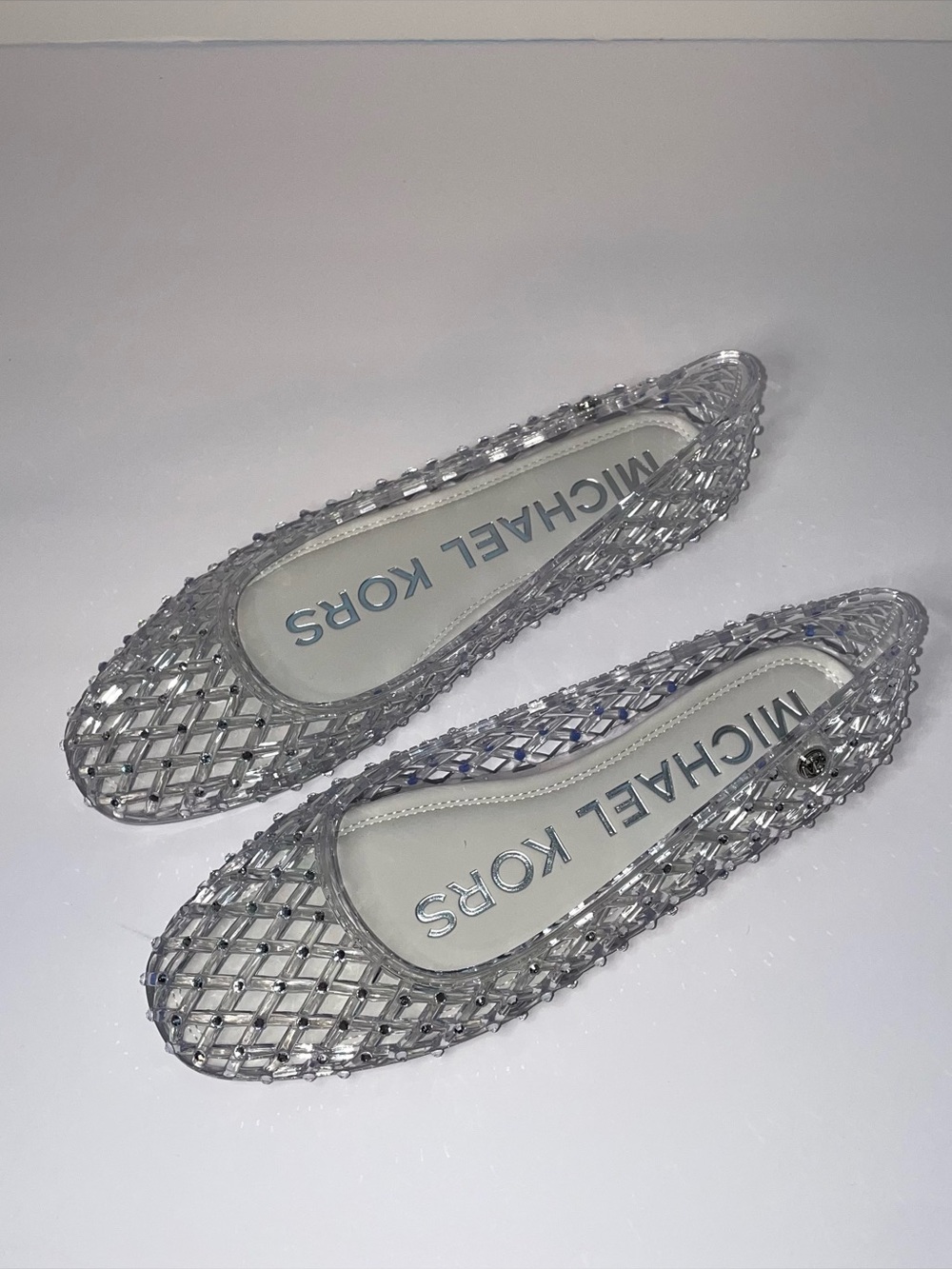 Michael Kors Clear Pixie Jelly Ballet Flats With Rhinestones
